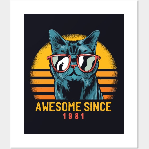 Retro Cool Cat Awesome Since 1981 // Awesome Cattitude Cat Lover Wall Art by Now Boarding
